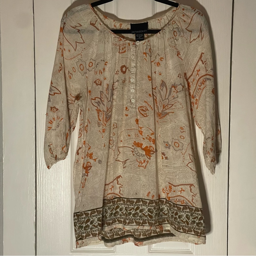Cynthia Rowley Cream and Orange Paisley Blouse